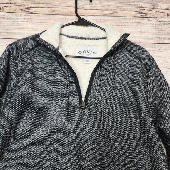Orvis Sherpa Fleece Lined Tweed Gray 1/4 Zip Pullover Sweater Jacket Men's Small - Picture 2 of 16
